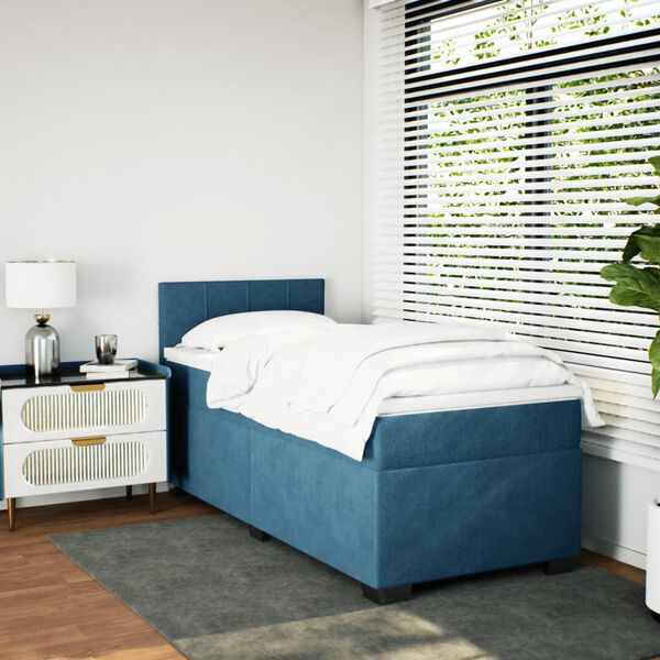 vidaXL Cama com molas/colch&atilde;o 90x190 cm veludo azul-escuro