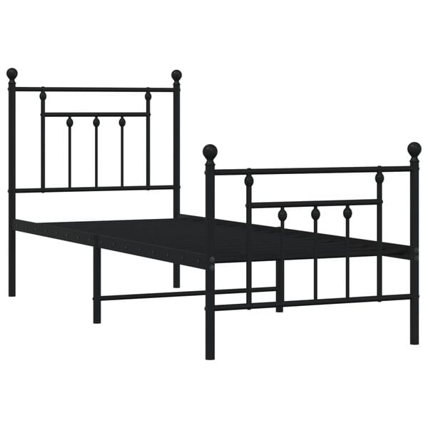 vidaXL Estrutura de cama com cabeceira e p&eacute;s 75x190 cm metal preto
