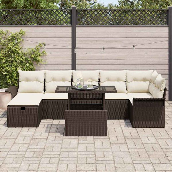 vidaXL Conjunto de Sof&aacute; de Jardim 8 pcs Castanho Rattan Sint&eacute;tico