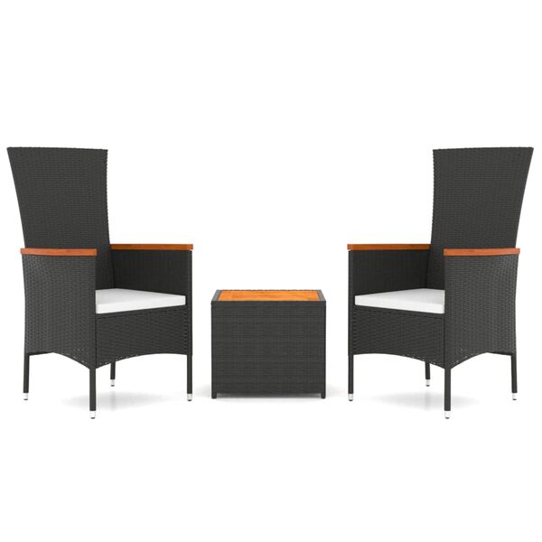 vidaXL 3 pcs conjunto lounge para jardim vime PE/ac&aacute;cia maci&ccedil;a preto