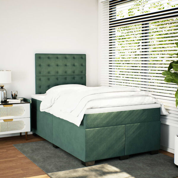 vidaXL Cama boxspring com colchão 120x190 cm veludo verde-escuro