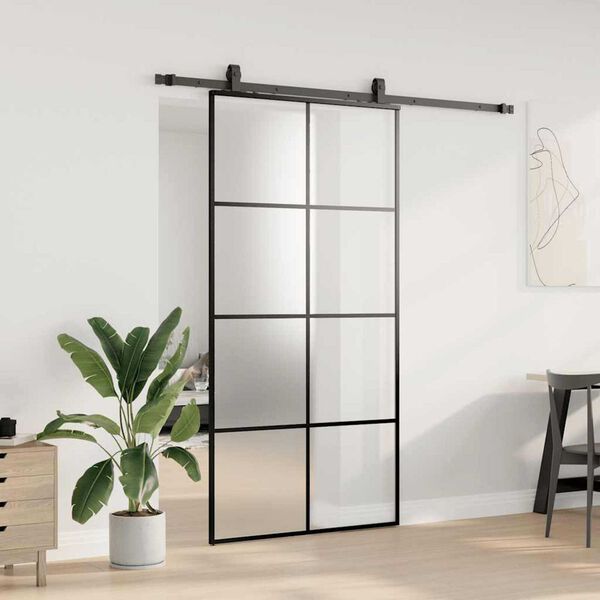 vidaXL Porta desliz. c/ conj. ferragens 102,5x205cm vidro ESG preto