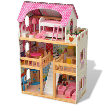 Casa de bonecas de madeira XXXL - 4 níveis de jogo - incl