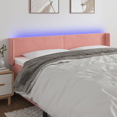 vidaXL Cabeceira de cama c/ luzes LED veludo 203x16x78/88 cm rosa