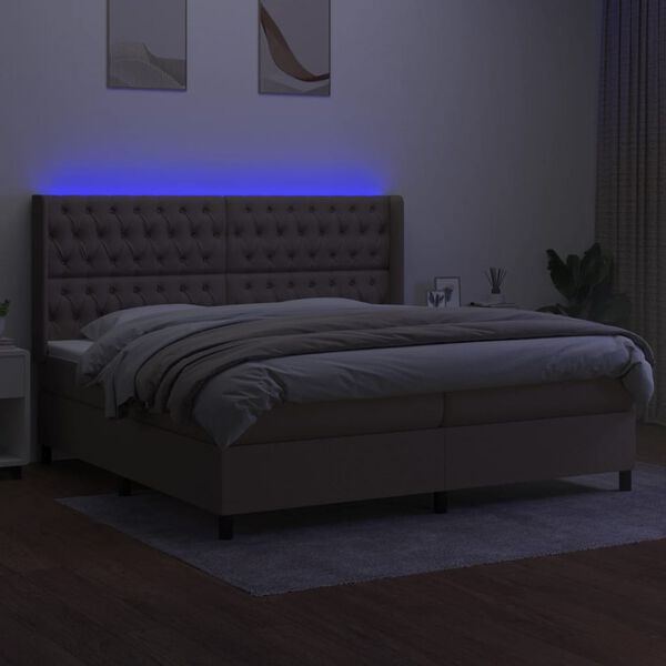 vidaXL Cama box spring colch&atilde;o/LED 200x200cm tecido cinza-acastanhado