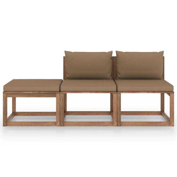 vidaxL 3 pcs conjunto lounge de paletes c/ almofad&otilde;es pinho impregnado