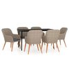 vidaXL 7 pcs conjunto de jantar para jardim com almofad&otilde;es castanho