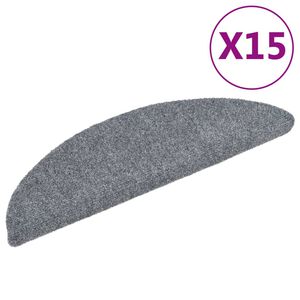 vidaXL Tapetes de escada autoadesivos 15 pe&ccedil;as 56x17x3 cm cinza claro semicircular
