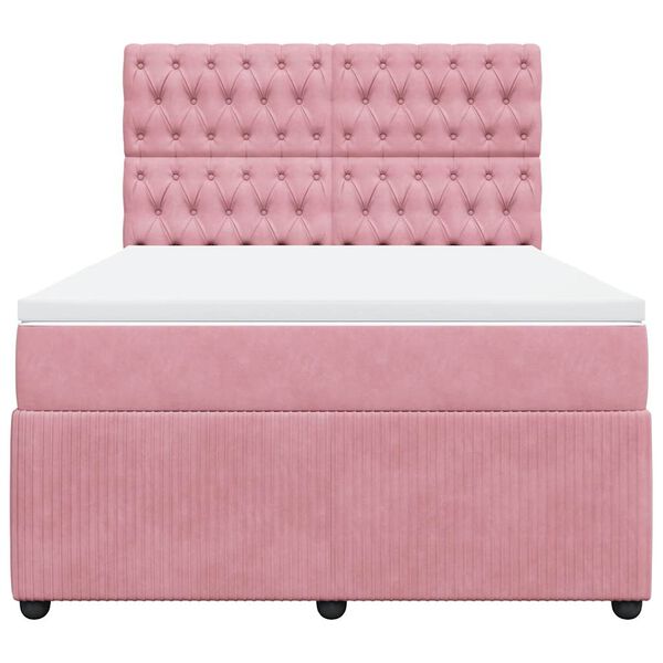 vidaXL Cama com molas/colch&atilde;o 160x200 cm veludo rosa