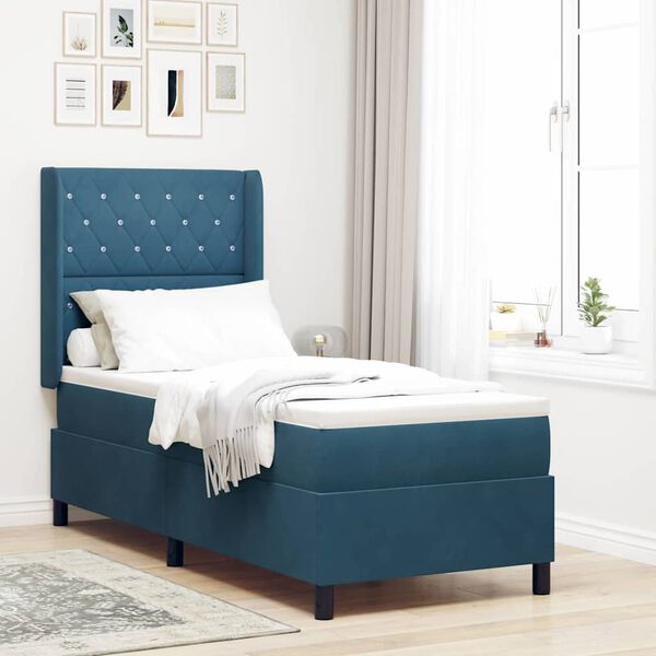 vidaXL Cama Box com colch&atilde;o com cabeceira Azul 80 x 200 cm Veludo