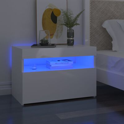 vidaXL Mesa de cabeceira & luzes LED 60x35x40 cm branco brilhante