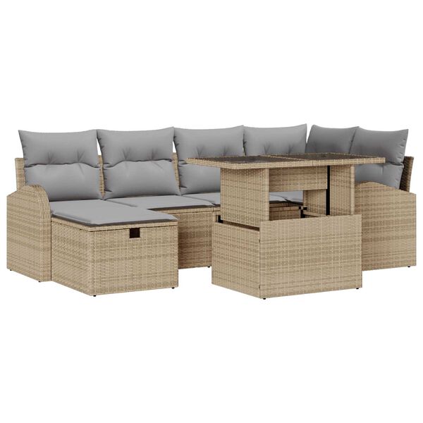 vidaXL Conjunto de Sof&aacute; de Jardim 7 pcs Bege Rattan Sint&eacute;tico