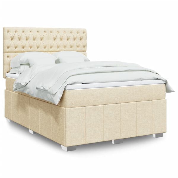 vidaXL Cama com molas/colch&atilde;o 140x190 cm tecido cor creme