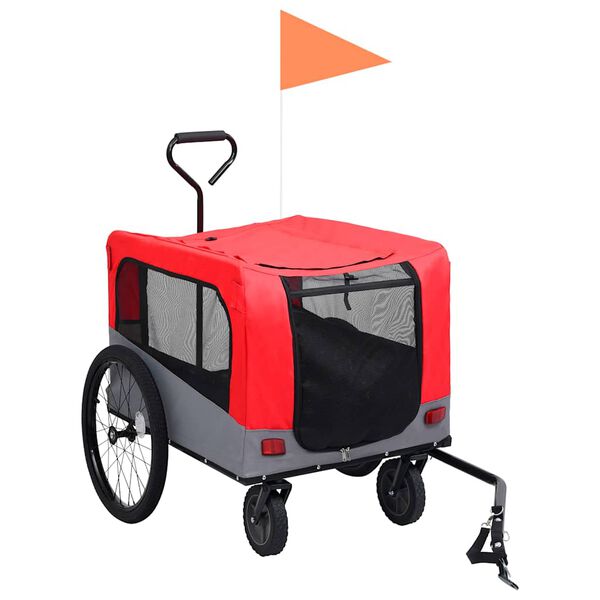 vidaXL Reboque bicicletas/carrinho para animais 2-em-1 vermelho/cinza