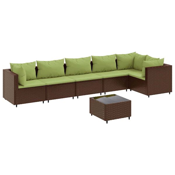 vidaXL 7 pcs conjunto lounge de jardim c/ almofad&otilde;es vime PE castanho