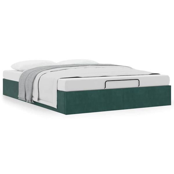vidaXL Estrutura de cama otomana sem colch&atilde;o 140x200 cm verde escuro