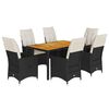 vidaXL 7 pcs conjunto de jantar p/ jardim c/ almofad&otilde;es vime PE preto