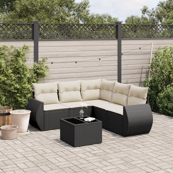 vidaXL 6 pcs conjunto sof&aacute;s de jardim c/ almofad&otilde;es vime PE preto