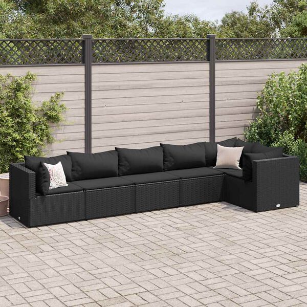 vidaXL 6 pcs conjunto lounge de jardim c/ almofad&otilde;es vime PE preto