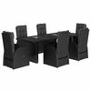 vidaXL 7 pcs conjunto de jantar p/ jardim c/ almofad&otilde;es vime PE preto