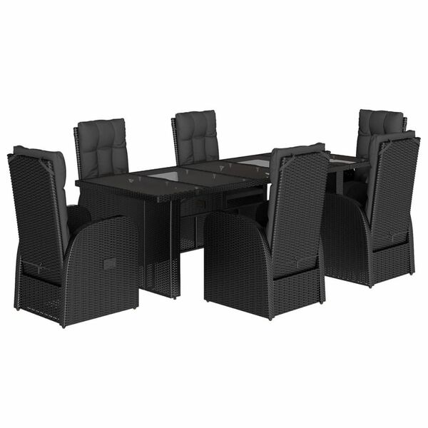 vidaXL 7 pcs conjunto de jantar p/ jardim c/ almofad&otilde;es vime PE preto