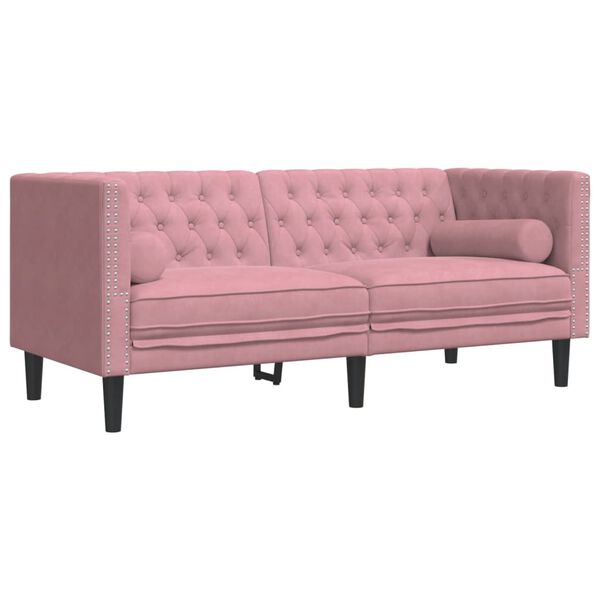 vidaXL Sofá chesterfield com rolos 2 lugares veludo rosa