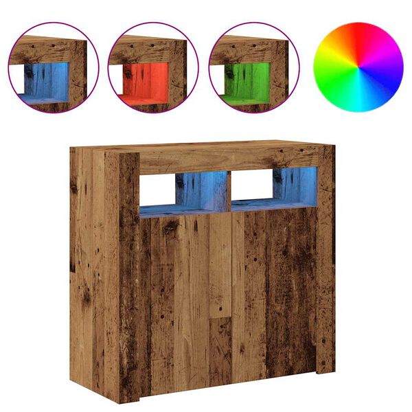 vidaXL Aparador c/ luzes LED 80x35x75 cm deriv. madeira madeira velha