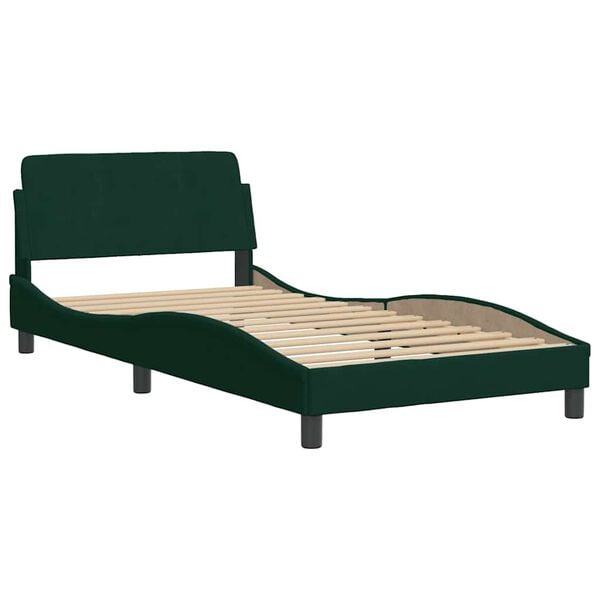 vidaXL Estrutura de cama Dover 100x200 cm veludo verde-escuro