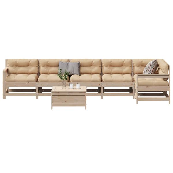 vidaXL 7 pcs conjunto lounge de jardim c/ almofad&otilde;es pinho maci&ccedil;o