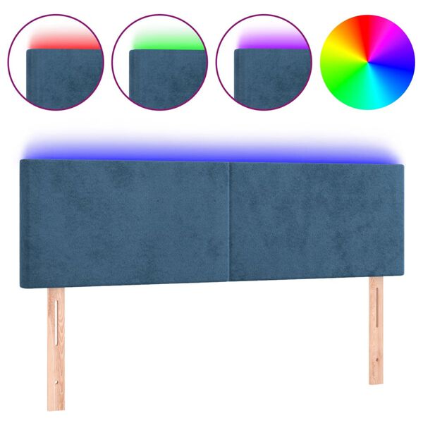 vidaXL Cabeceira de cama c/ luzes LED veludo 144x5x78/88cm azul-escuro