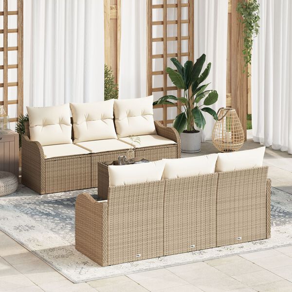 vidaXL Conjunto de Sof&aacute; de Jardim com almofada 7 pcs Bege e Creme