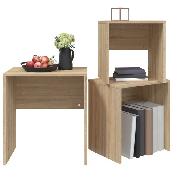 vidaXL Mesas de centro de encastrar 3pcs contraplacado carvalho sonoma