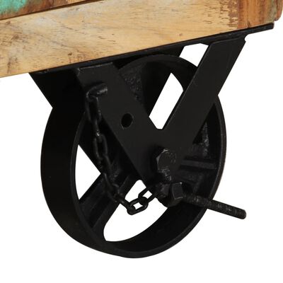 vidaXL Mesa de cabeceira c/ rodas 40x30x57cm madeira recuperada maciça