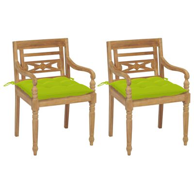 vidaXL Cadeiras Batávia c/ almofadões verde alface 2 pcs teca maciça