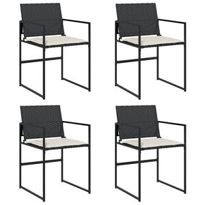 vidaXL Cadeiras de jardim com almofad&otilde;es 4 pcs vime PE preto