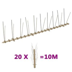 vidaXL Conjunto 20 picos para p&aacute;ssaros e pombos 2 filas 10 m pl&aacute;stico