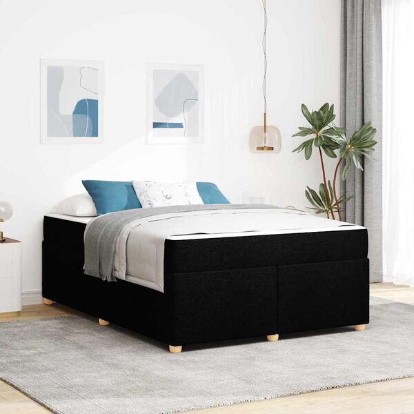 vidaXL Estrutura da Cama com colch&atilde;o Preto 140 x 200 cm tecido
