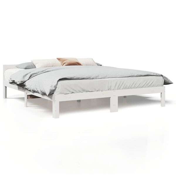 vidaXL Cama sem colch&atilde;o 160x200 cm madeira de pinho maci&ccedil;a branco