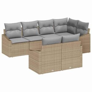 vidaXL Conjunto de Sof&aacute; de Jardim 7 pcs Bege e Cinza Claro vime PE