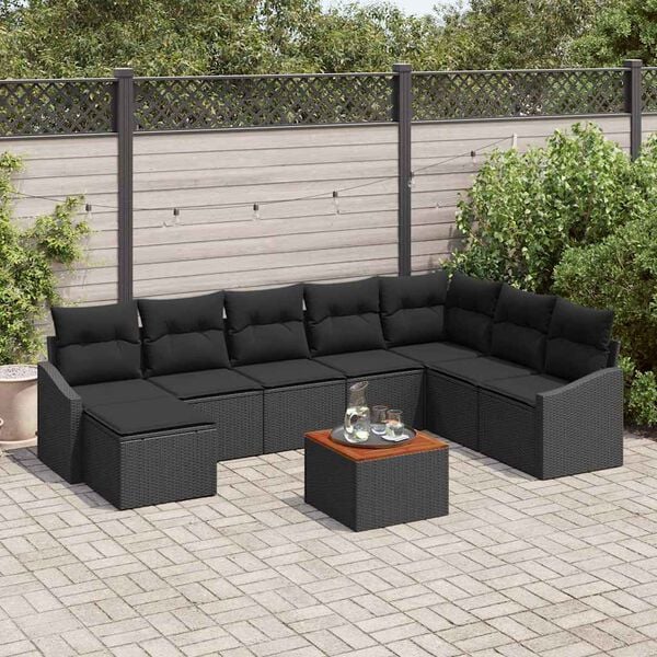 vidaXL Conjunto de Sof&aacute; de Jardim 9 pcs Preto Rattan Sint&eacute;tico