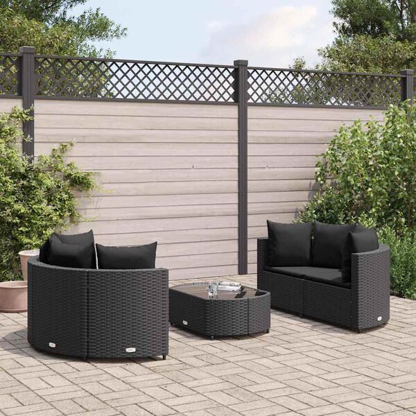vidaXL 5 pcs conjunto sof&aacute;s de jardim com almofad&otilde;es vime PE preto