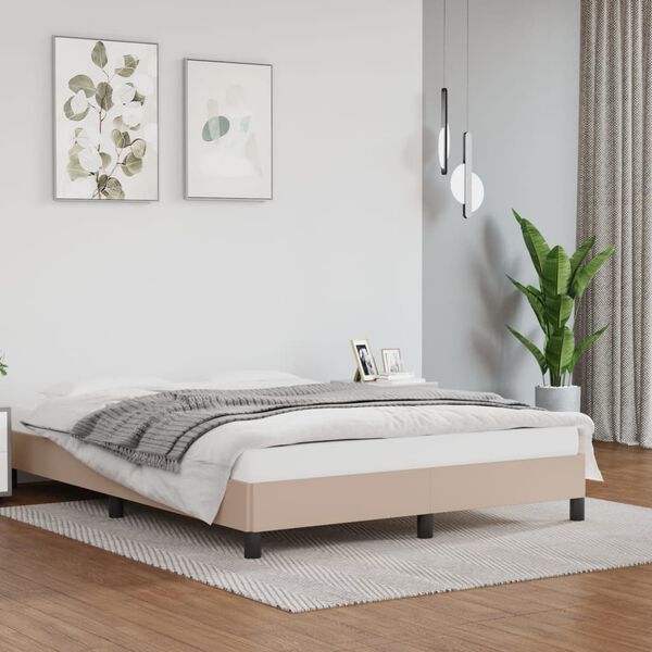 vidaXL Estrutura de cama 140x200 cm couro artificial cappuccino