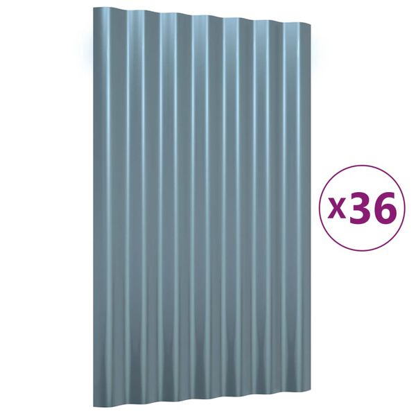 vidaXL Pain&eacute;is de telhado 36 pcs 60x36 cm a&ccedil;o galvanizado cinzento