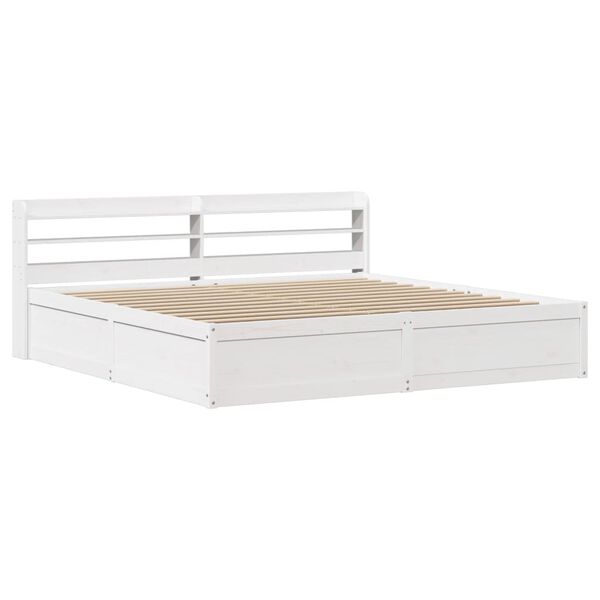 vidaXL Estrutura de cama com cabeceira 180x200cm pinho maci&ccedil;o branco