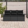vidaXL Conjunto de Sofá de Jardim 3 pcs Preto Rattan Sintético