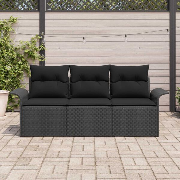 vidaXL Conjunto de Sofá de Jardim 3 pcs Preto Rattan Sintético