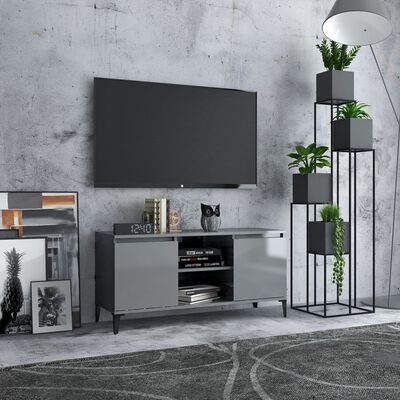 vidaXL Móvel de TV com pernas em metal 103,5x35x50 cm cinza brilhante