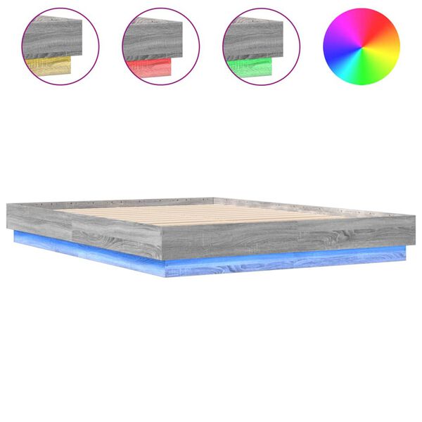 vidaXL Estrutura de cama com luzes LED 150x200 cm cinzento sonoma