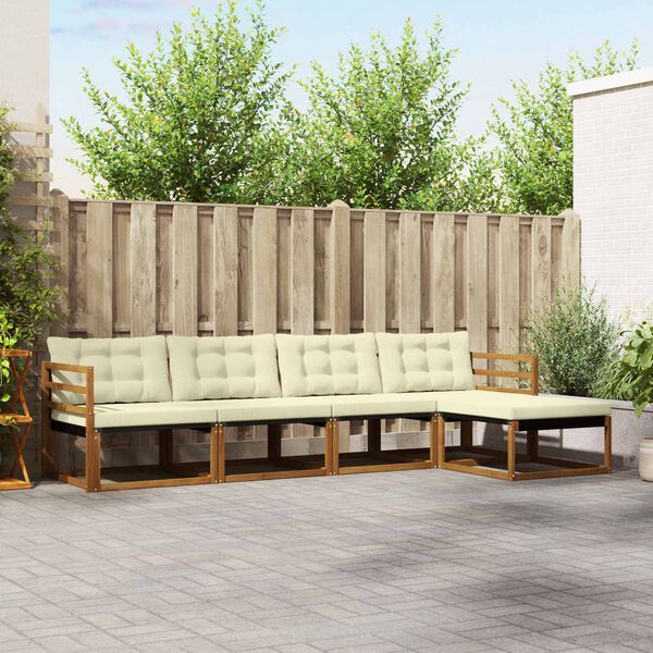 vidaXL Conjunto de Sof&aacute;s para Exterior 5 pcs Natural e Creme