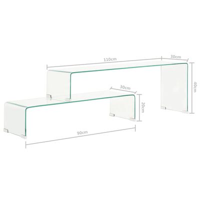 vidaXL 2pcs conjunto mesas centro 90x30x20/110x30x40cm vidro temperado